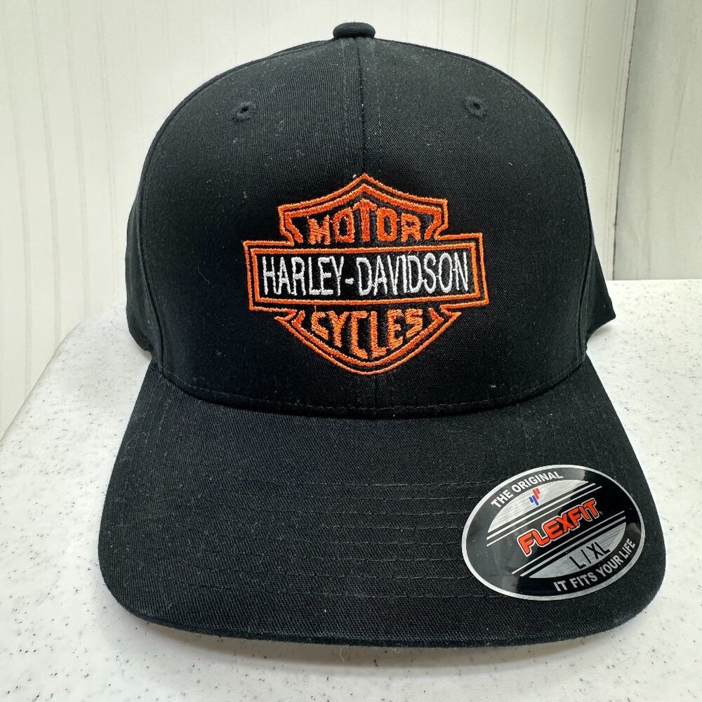 Harley Davidson Hat Embroidered Black Biker L/XL Unisex Flexfit Hat